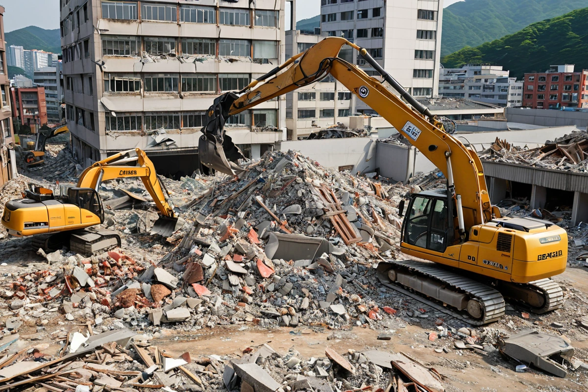 대구남구대명동 철거 비용 절약 팁 5가지, 대구남구대명동 철거 사례와 비용 절감 효과 관련 실제 현장을 담은 사실적인 사진, 사람(인물)이 전혀 등장하지 않게 합니다. 손·팔·뒷모