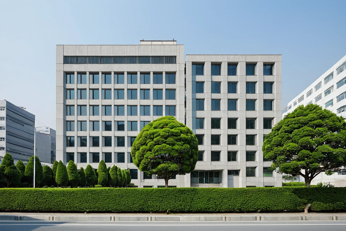 대구 대명동 지역의 피시방 철거 전문업체의 사무실 외관. 철거 업체의 신뢰도와 전문성을 나타내는 간결한 간판이 보이지 않는 철거 업체 사무실 건물 외부. 철거 장비와 문서가 보이지