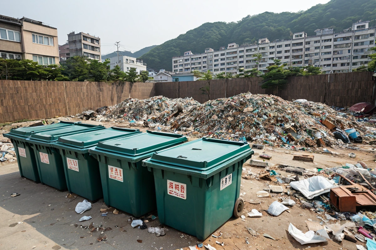 대구 중구 주택가 지역의 철거 현장에서 철거 작업이 완료된 후, 깨끗한 공간이 보이는 장면. 주변 건물과 조화를 이룬 철거 결과물이 잘 드러나며, 폐기물 처리가 철저하게 진행된 흔