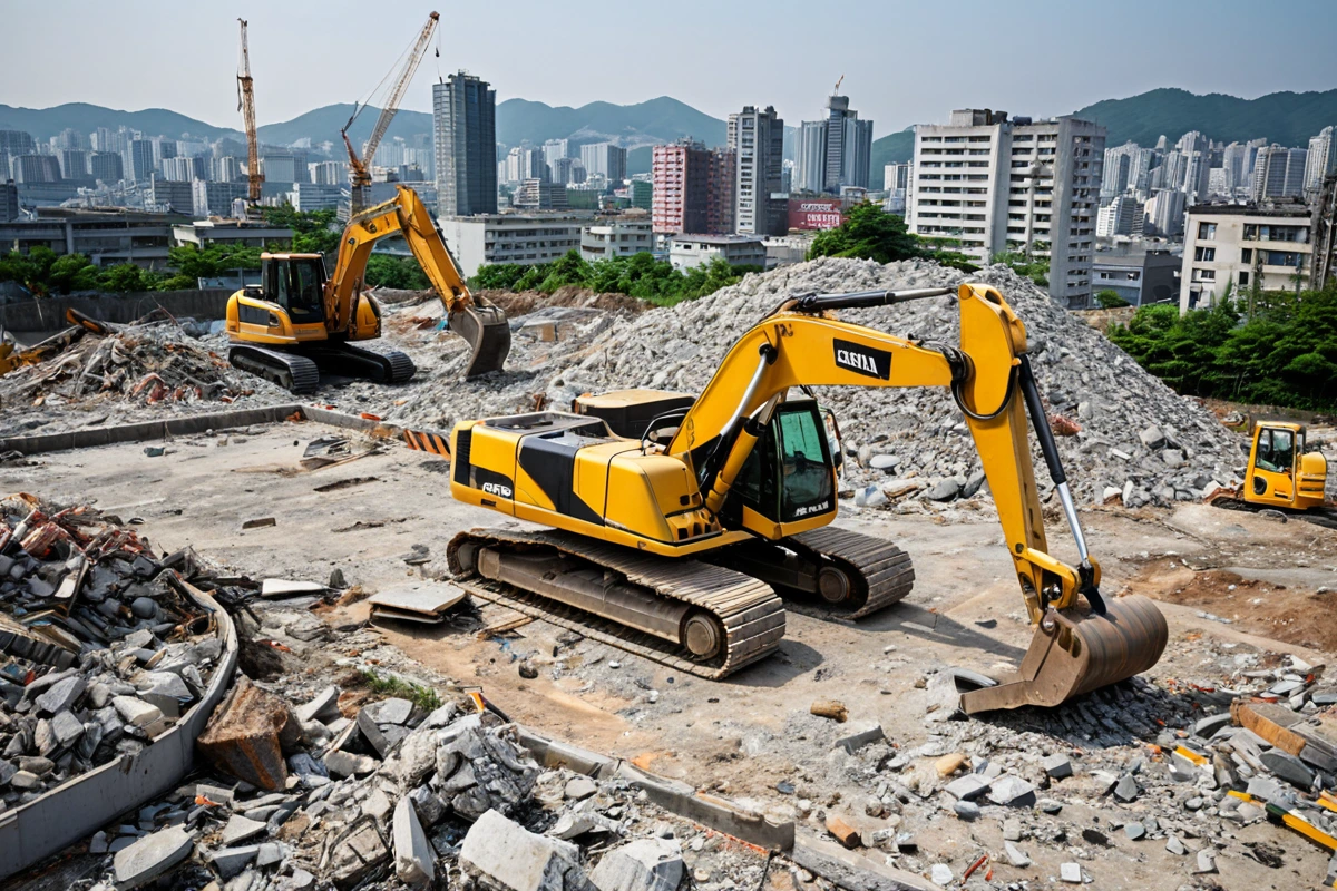 대구철거 견적 비교, 전문가가 알려주는 최적의 비용 계산법, 대구철거 견적 비교 시 주의사항 관련 실제 현장을 담은 사실적인 사진, 사람(인물)이 전혀 등장하지 않게 합니다. 손·